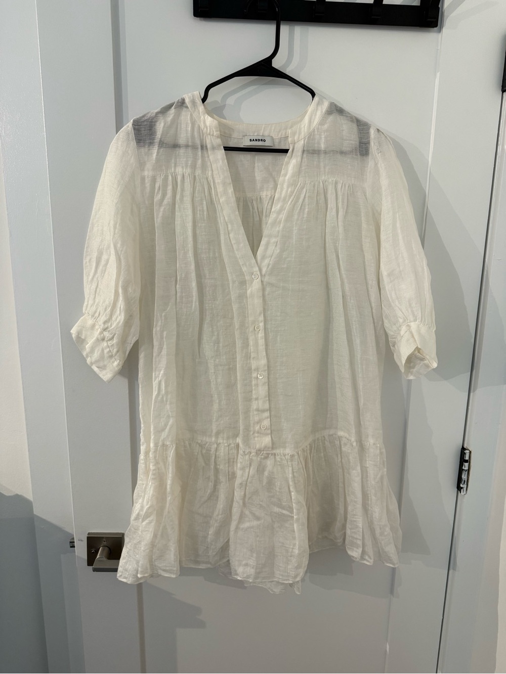 Sandro White Gauzy Button-Front Tunic